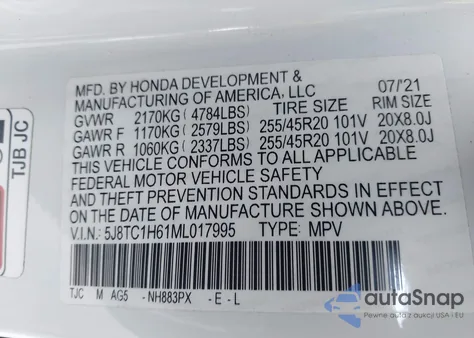 2021 Acura Rdx A-Spec Package из США, поврежденный, VIN 5J8TC1H61ML017995